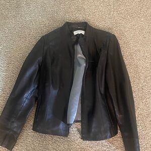 Calvin Klein Black Leather Jacket Tailored Fit